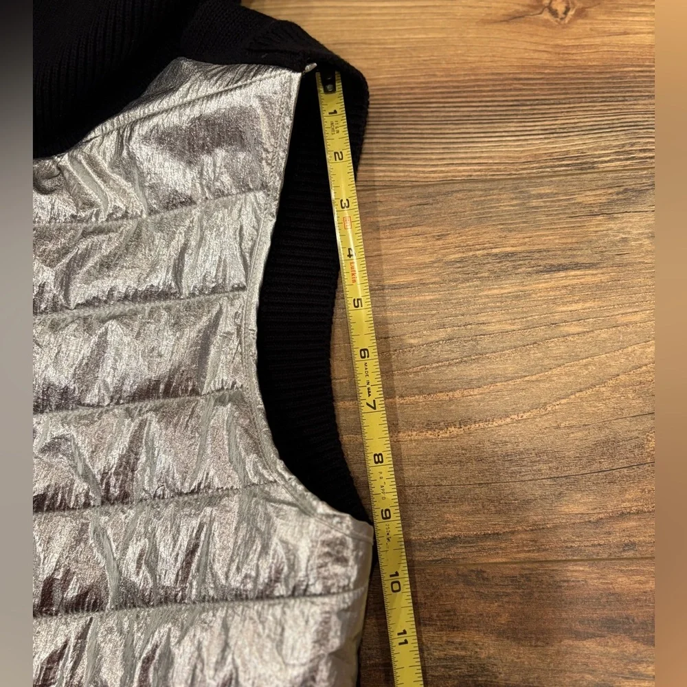 Michael Kors Silver Metallic Quilted Vest with Black Collar size L